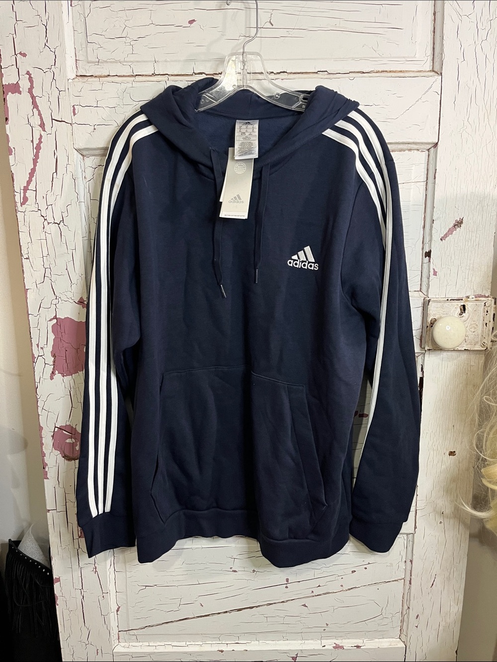 BRAND NEW W/ Tag adidas Navy Blue Hoodie with White Stripes